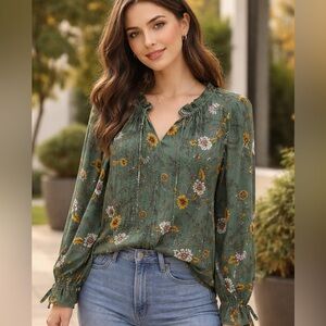 ACOS&A Green Floral Blouse